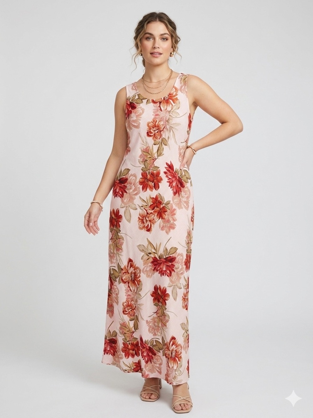 Paper Heart Anthro Romantic Mauve Floral Maxi Dress Pink Red Sleeveless XL